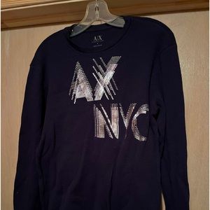 Vtg Armani Exchange Long Sleeve Waffle Knit Navy Shirt L